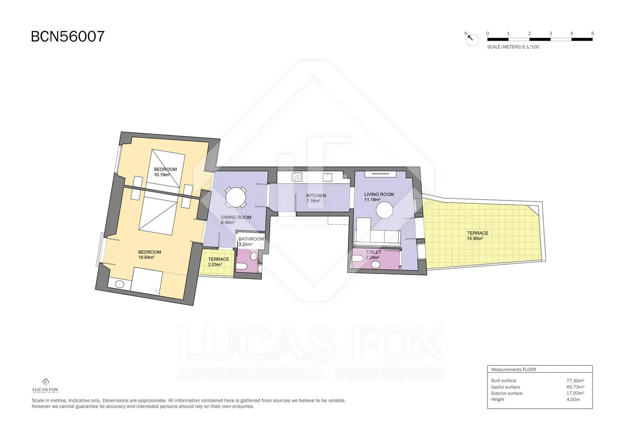 living - 85m² apartment with 16m² terrace for sale in El Born - Floor Plan - 1