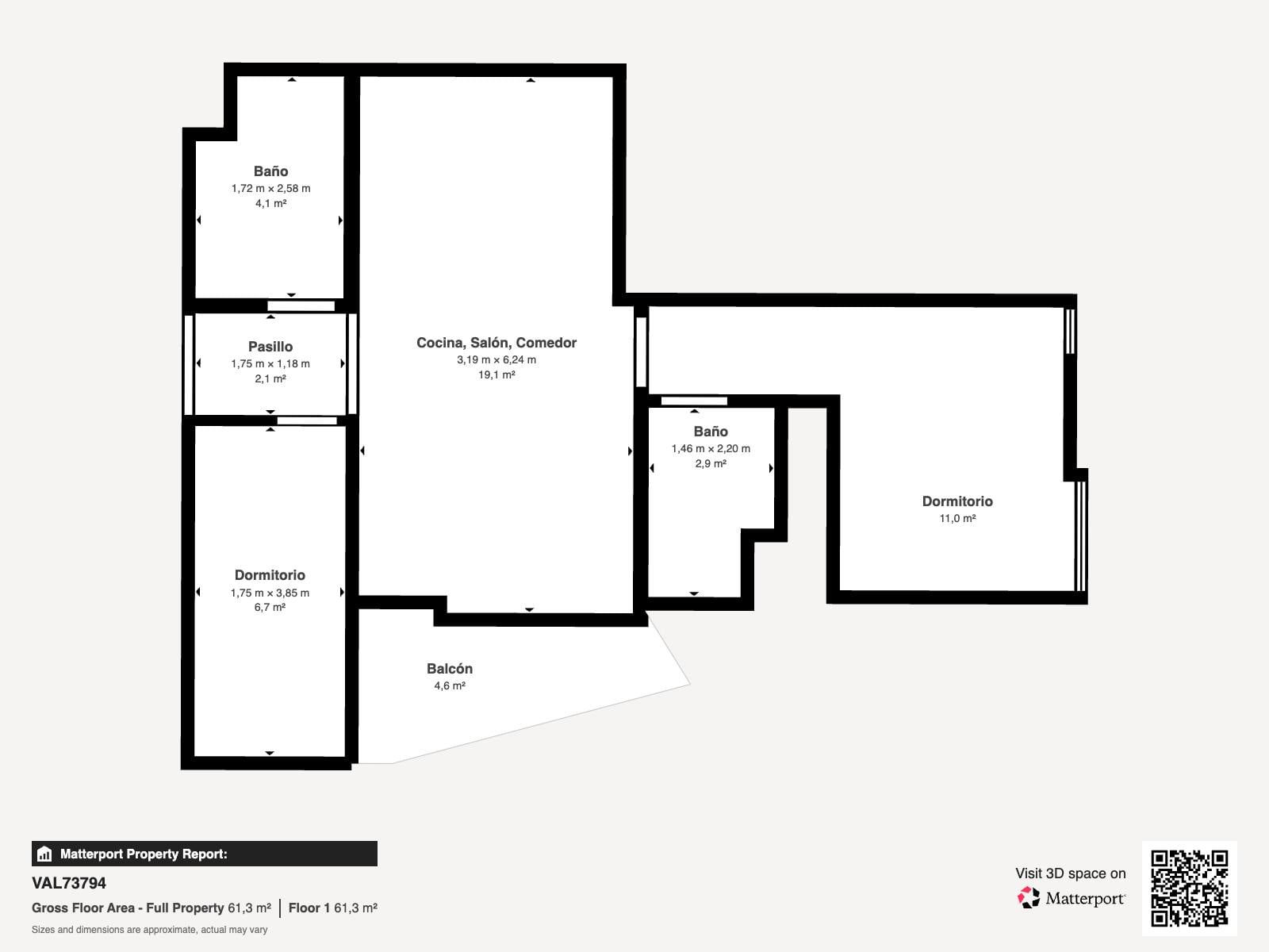 living - 85m² apartment with 6m² terrace for sale in Palacio de Congresos - Floor Plan - 1