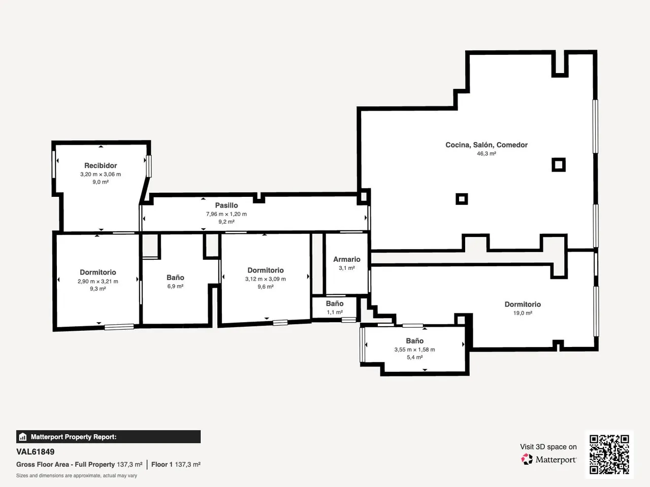 living - Piso de 126m² en alquiler en El Mercat, Valencia - Plano del piso - 1
