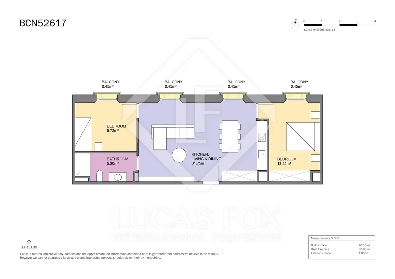 living - Piso de 70m² en venta en Gótico, Barcelona - Plano del piso - 1