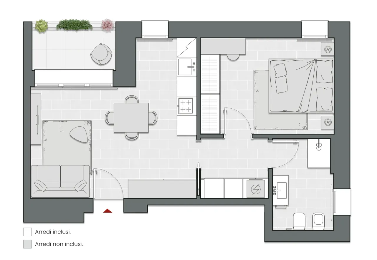 One Bedroom of 61 sqm - Edificio C2 - LivinUp  | Milano - Floor Plan - 1