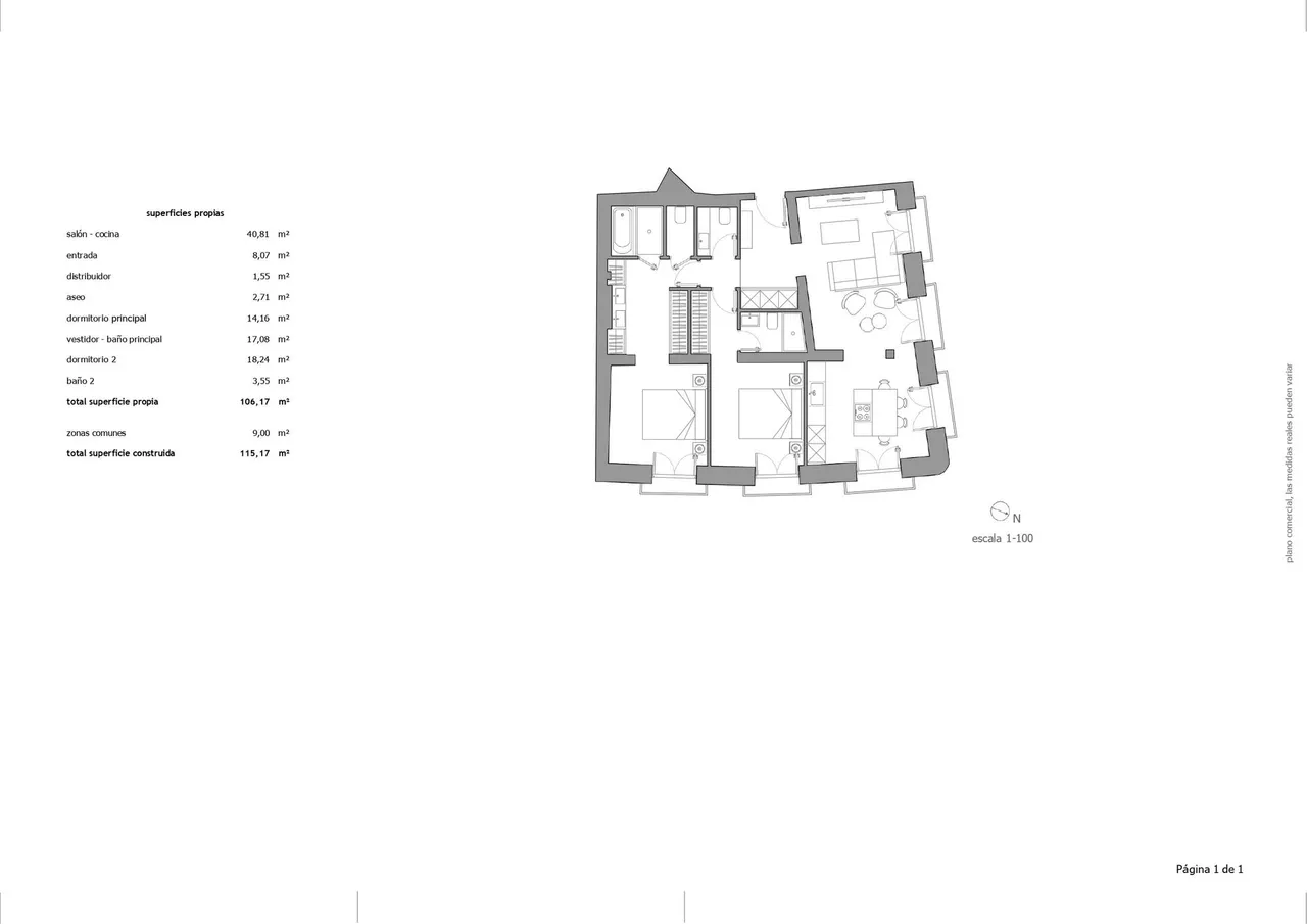 living - 115m² apartment for sale in Palacio, Madrid - Floor Plan - 1