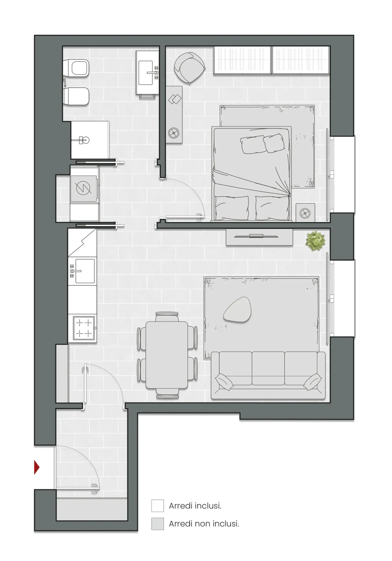One Bedroom of 59 sqm - Edificio C2 - LivinUp  | Milano - Floor Plan - 1