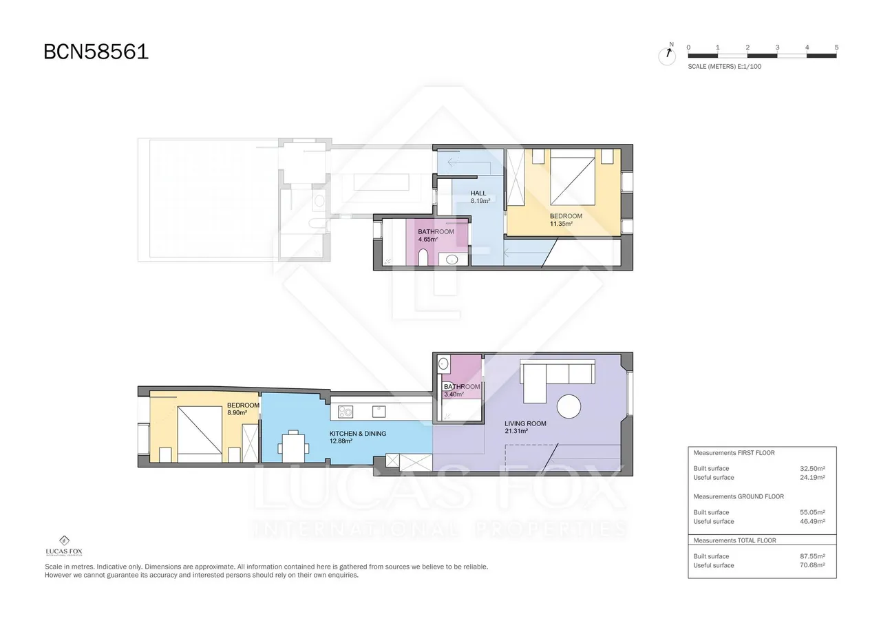 living - Piso de 87m² en venta en Sants-Badal, Barcelona - Plano del piso - 1
