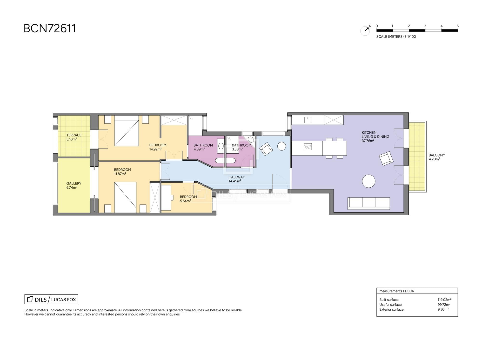 living - 135m² apartment with 7m² terrace for sale in El Born - Floor Plan thumbnail - 1