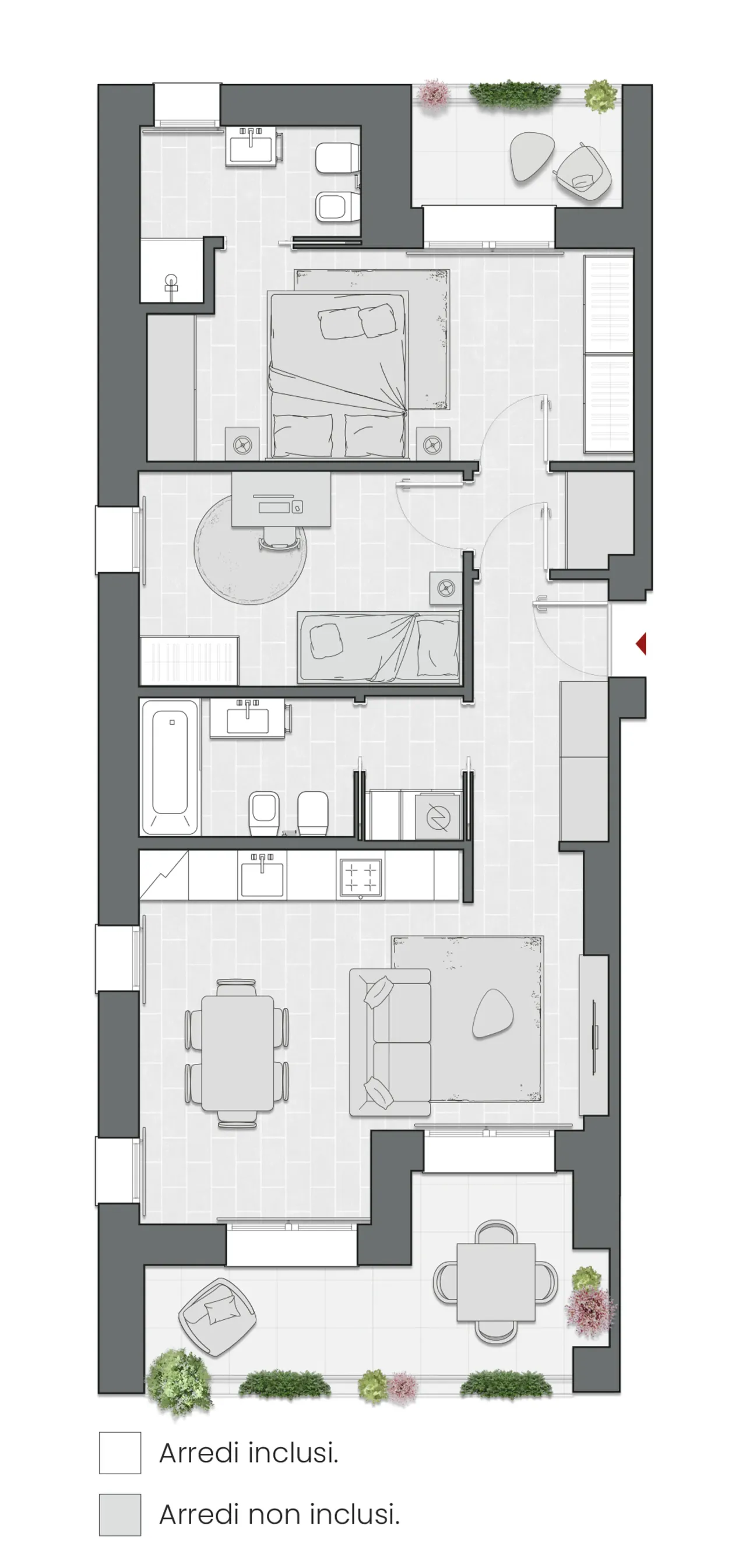 Trilocale di 102 m2 - Edificio C1 - LivinUp  | Milano - Floor Plan - 1