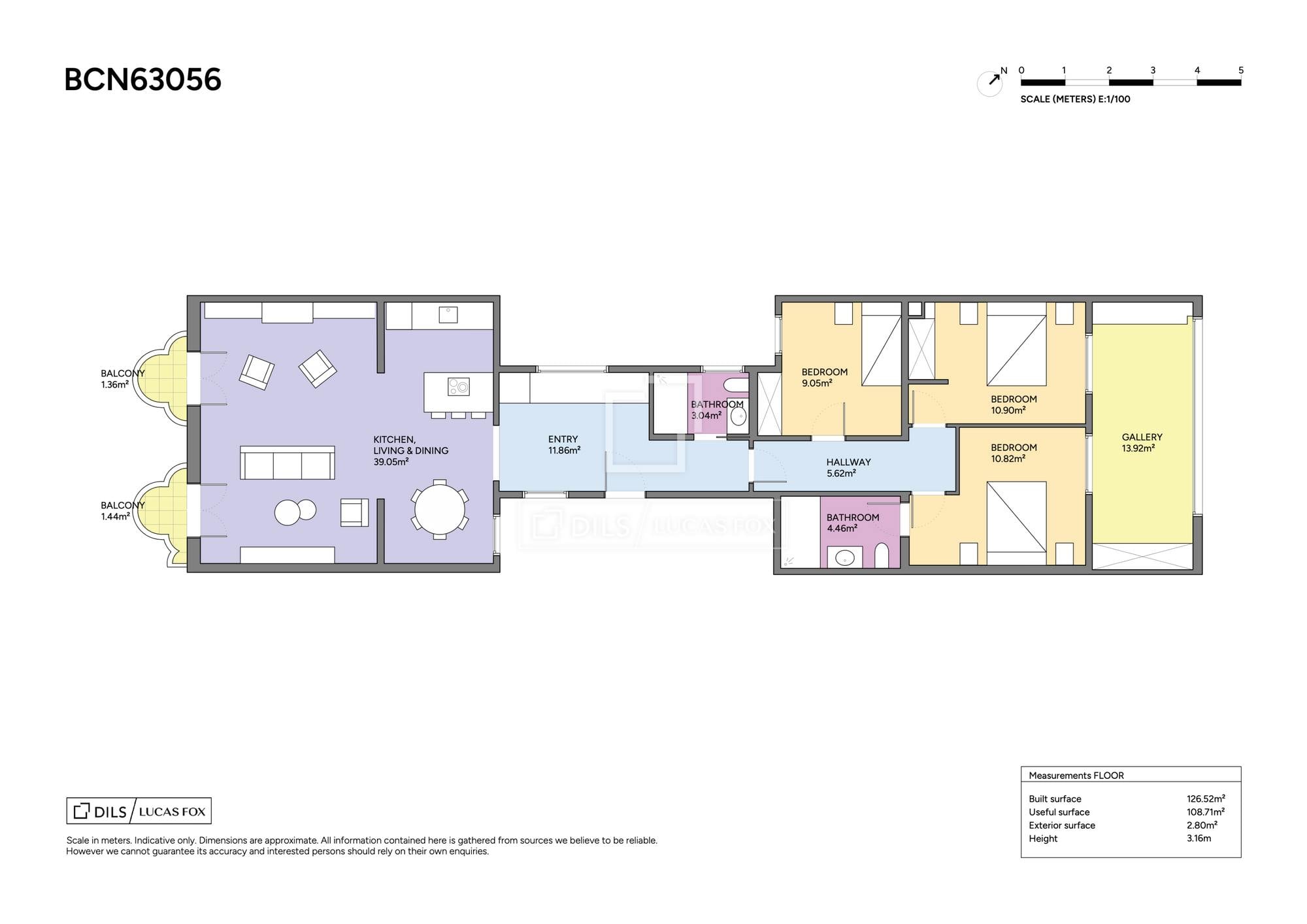 living - Piso de 127m² en venta en Eixample Izquierdo, Barcelona - Plano del piso thumbnail - 1