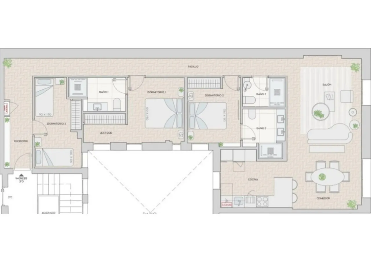 living - Piso de 124m² en venta en Retiro, Madrid - Plano del piso - 1