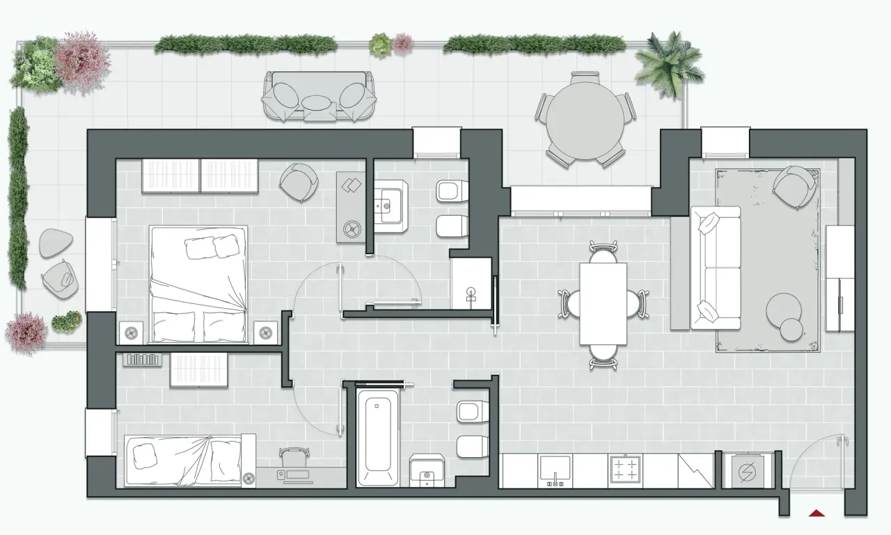 Two Bedrooms of 98 sqm - Edificio C4 - LivinUp  | Milano - Floor Plan - 1