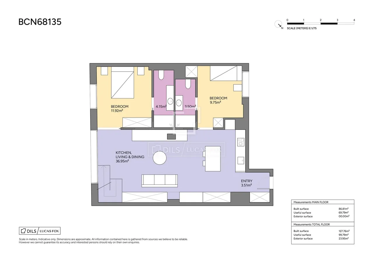 living - 128m² penthouse with 24m² terrace for sale in Vila Olímpica - Floor Plan - 1