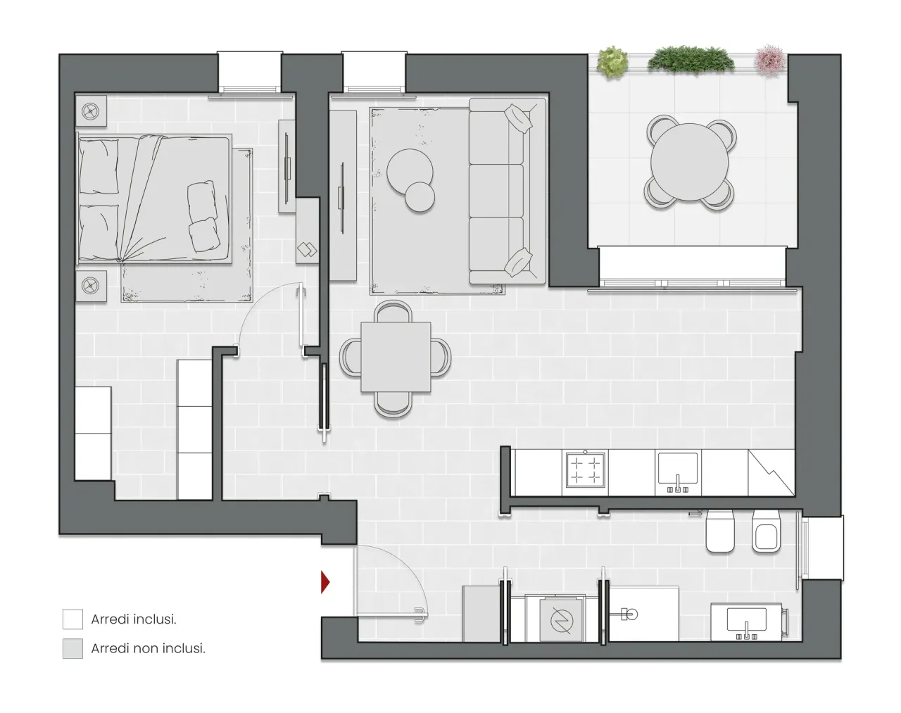 Bilocale di 73 m2 - Edificio C1 - LivinUp  | Milano - Floor Plan - 1