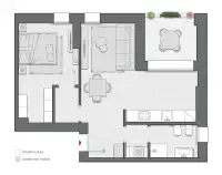 One Bedroom of 73 sqm - Edificio C1 - LivinUp  | Milano - Floor Plan thumbnail - 1