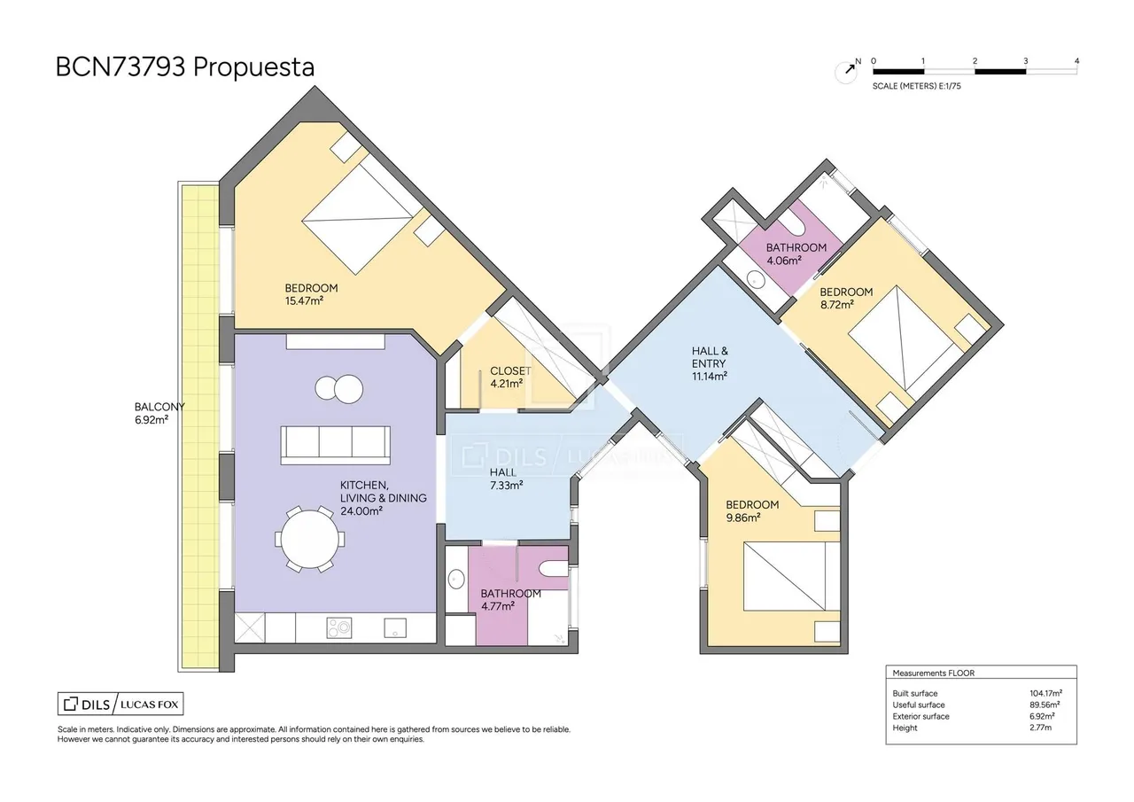 living - 102m² apartment with 8m² terrace for sale in Eixample Right - Floor Plan - 2