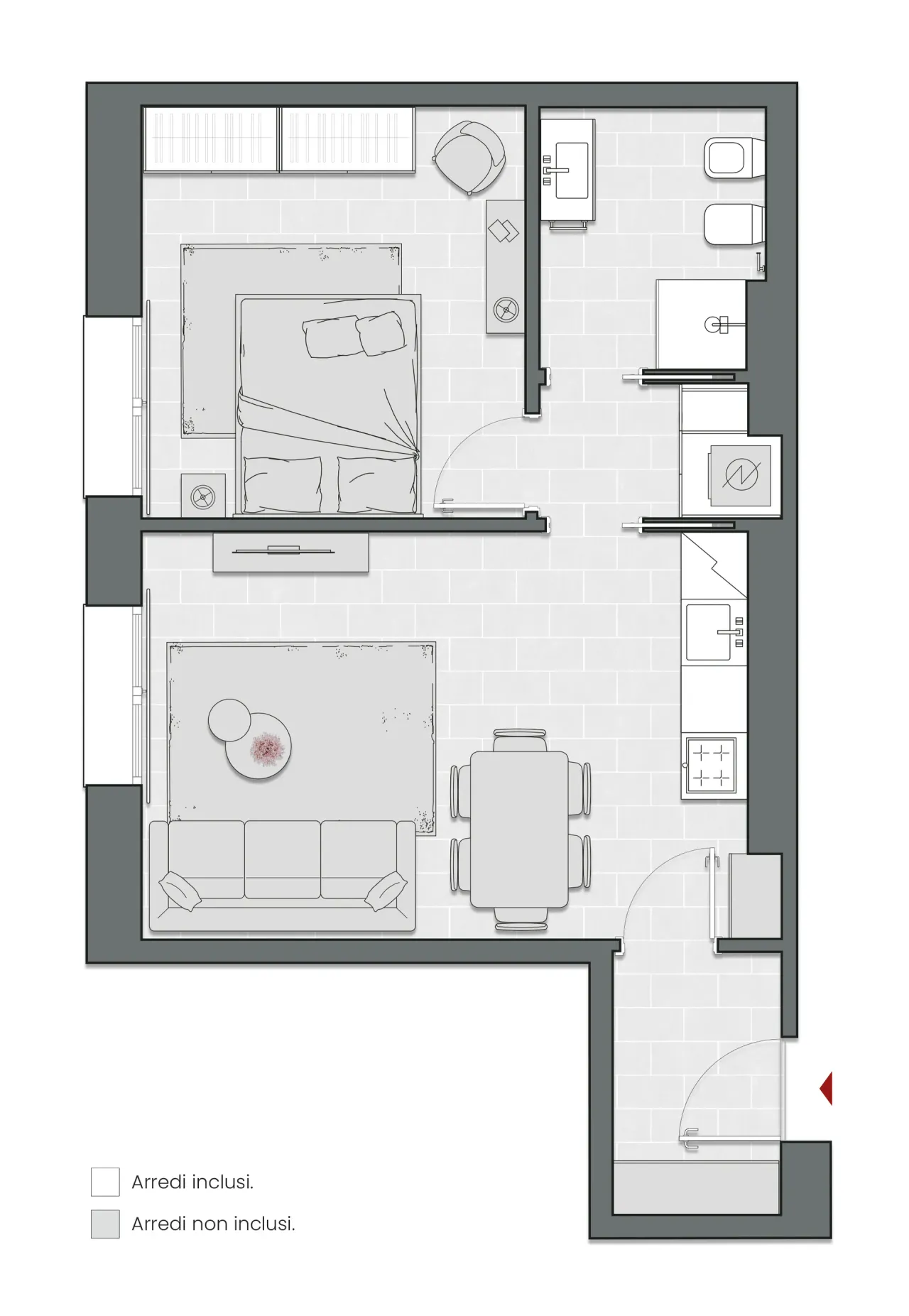 One Bedroom of 59 sqm - Edificio C2 - LivinUp  | Milano - Floor Plan - 1