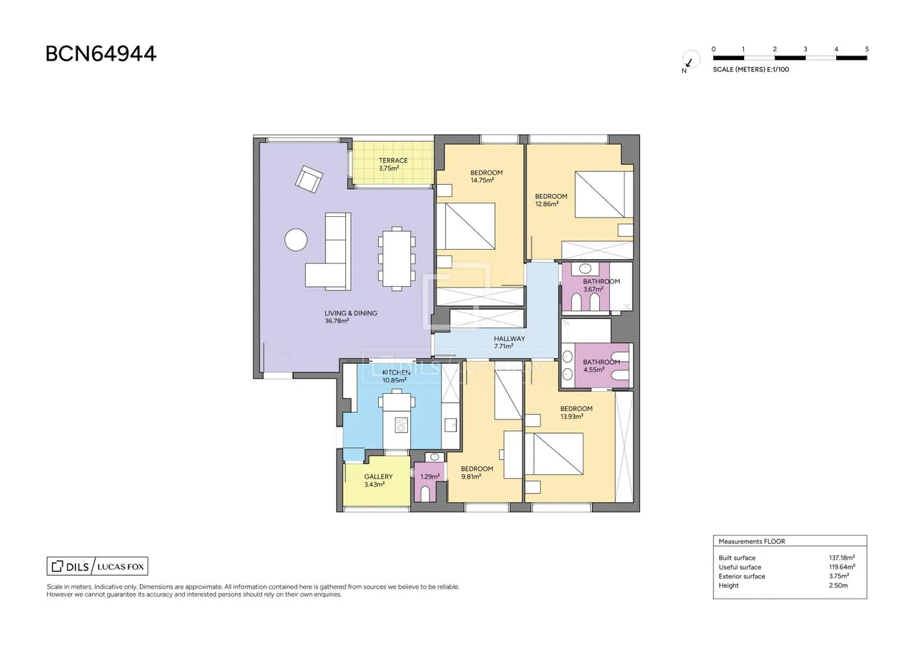 living - 137m² apartment for sale in Les Corts, Barcelona - Floor Plan - 1