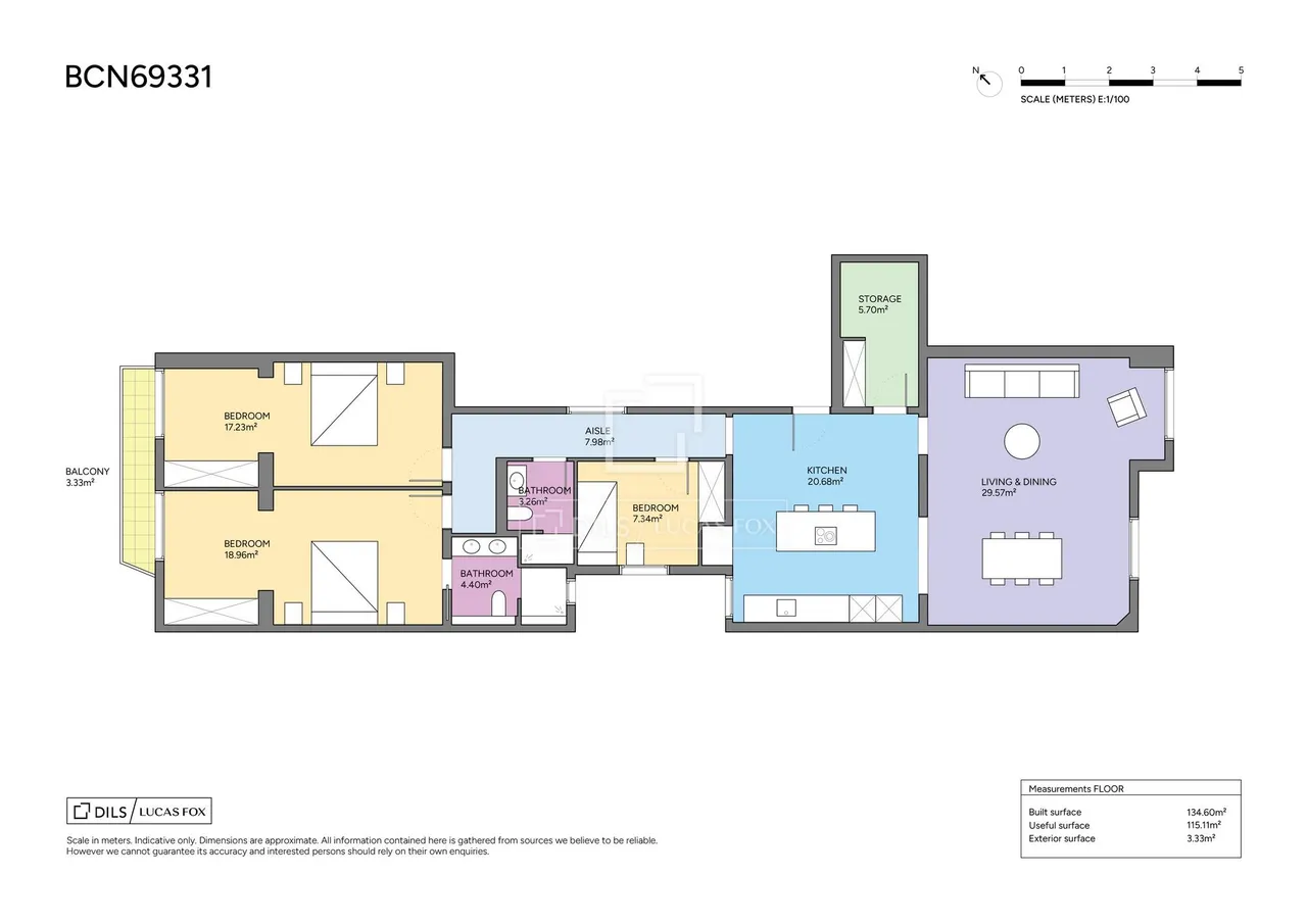 living - Piso de 140m² en venta en Eixample Derecho, Barcelona - Plano del piso - 1