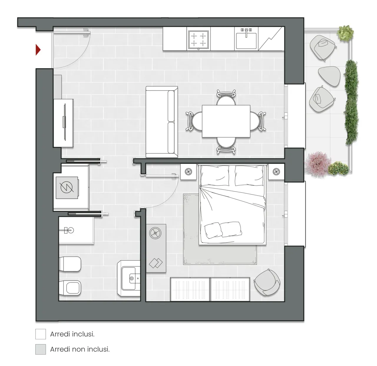 One Bedroom of 55 sqm - Edificio A3 - LivinUp  | Milano - Floor Plan - 1