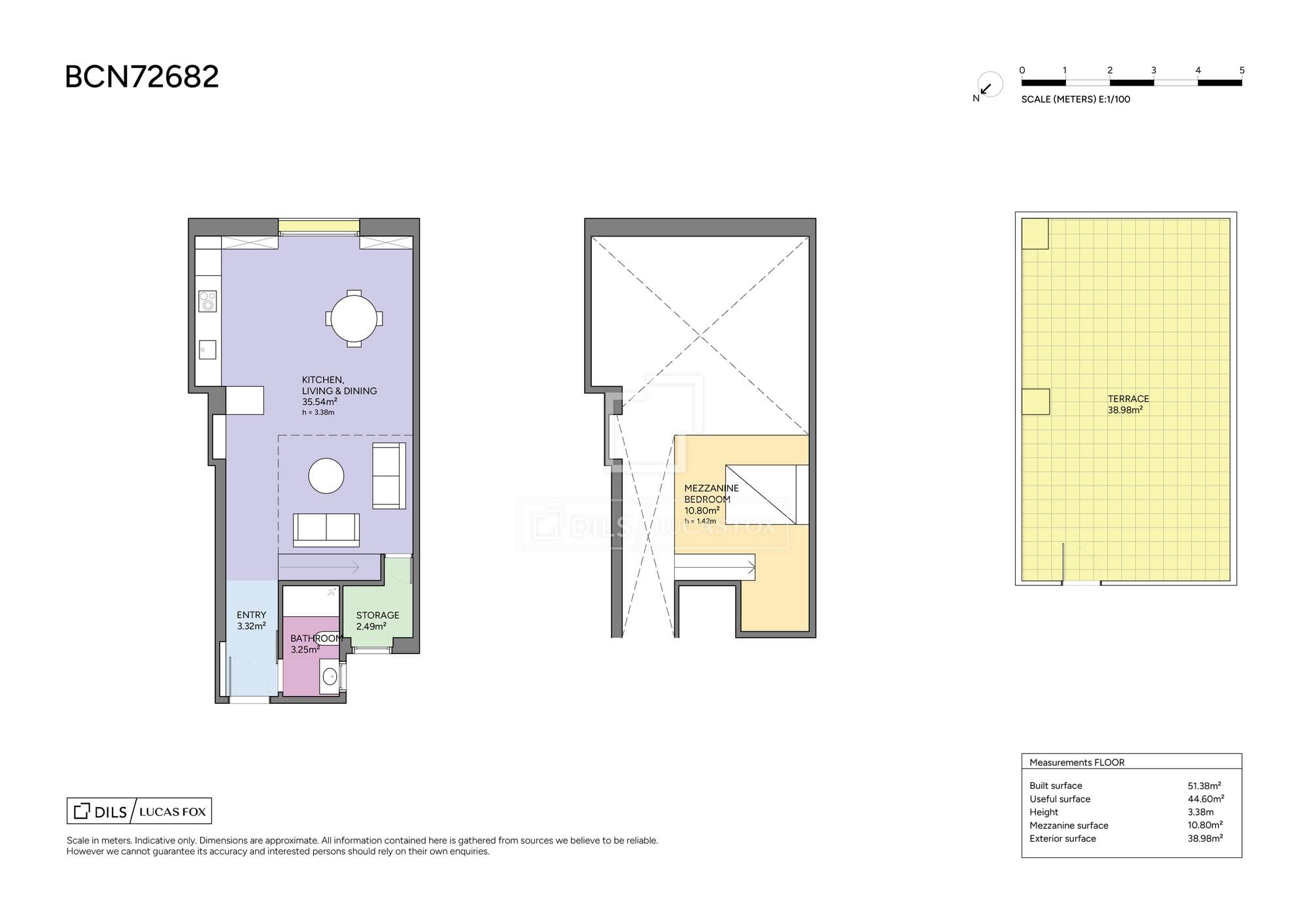 living - Piso de 62m² con 39m² terraza en venta en Poblenou - Plano del piso thumbnail - 1