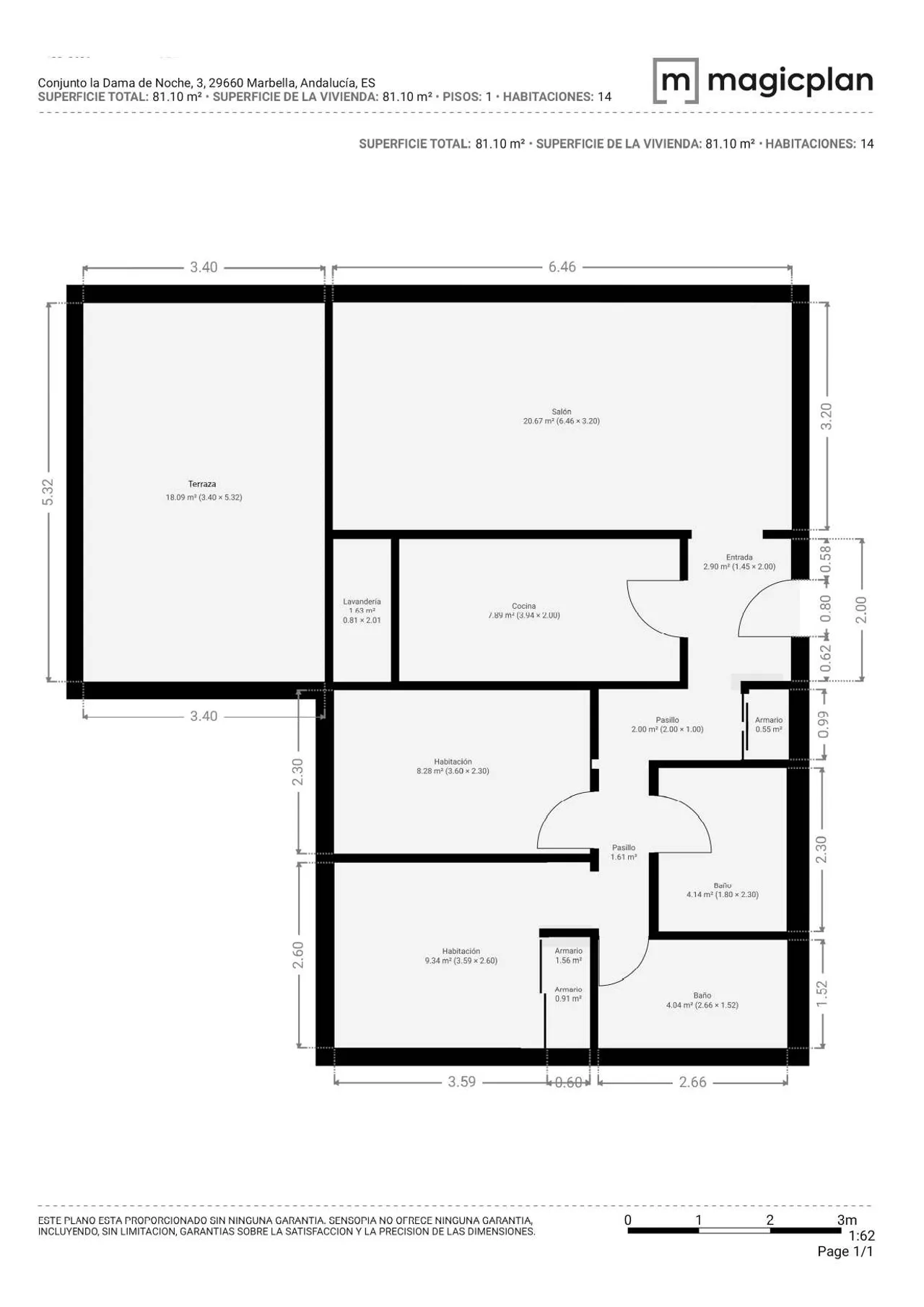 living - 82m² apartment with 18m² terrace for sale in Puerto Banús - Floor Plan - 1