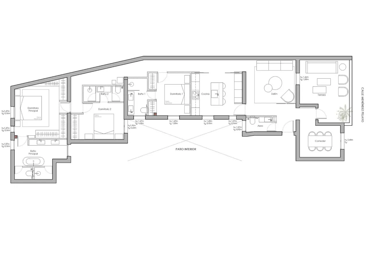 living - Piso de 151m² con 20m² terraza en venta en Recoletos - Plano del piso - 2