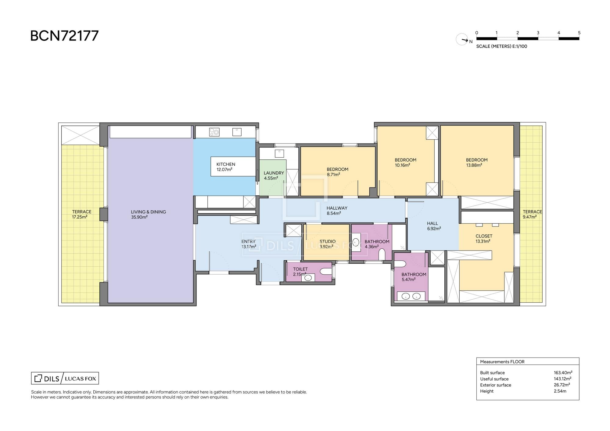 living - Piso de 163m² con 27m² terraza en venta en Pedralbes - Plano del piso - 1