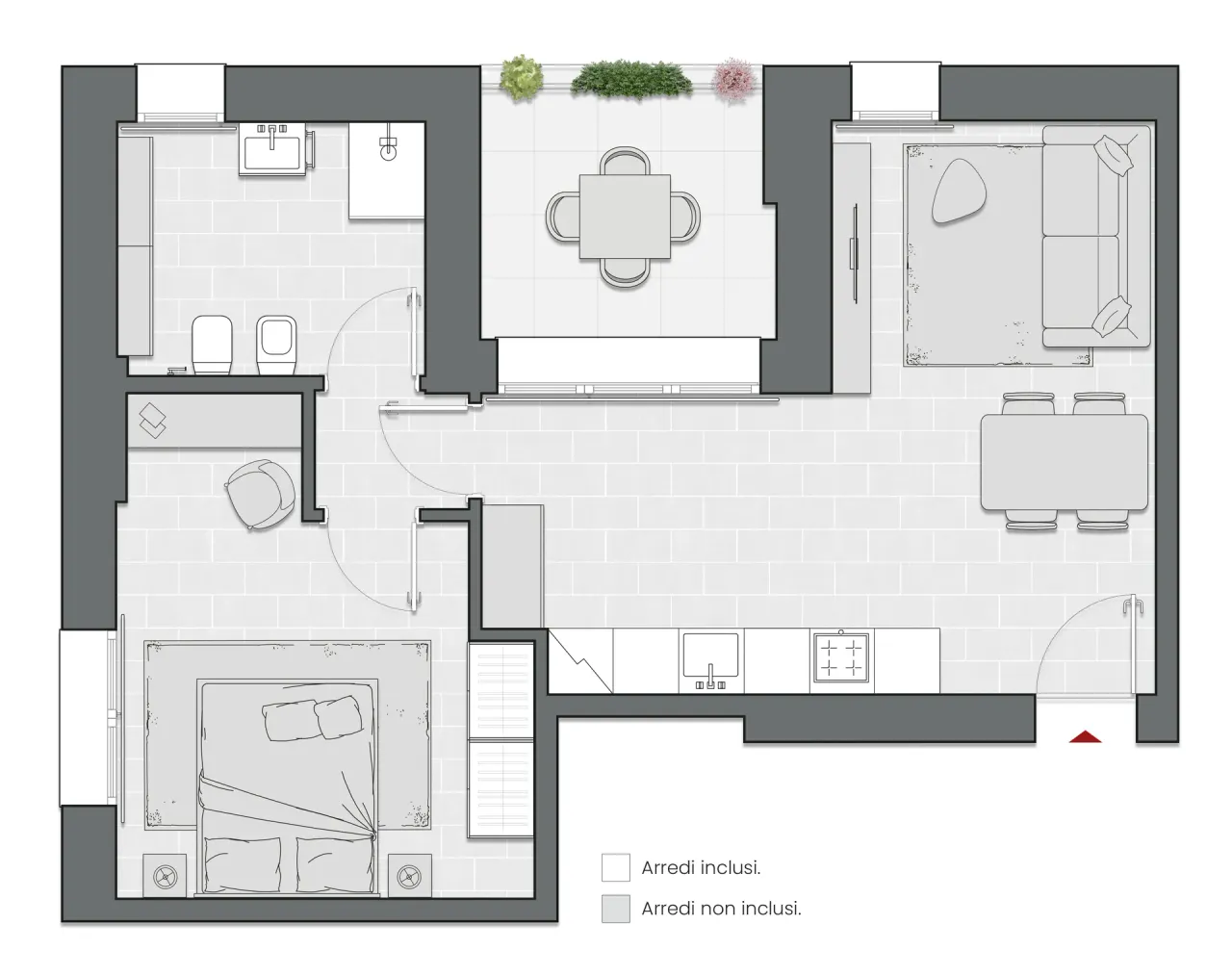 Bilocale di 69 m2 - Edificio C1 - LivinUp  | Milano - Floor Plan - 1