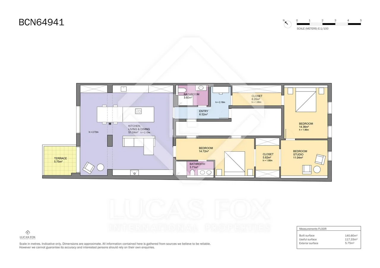 living - Ático de 155m² con 6m² terraza en venta en Gràcia - Plano del piso - 1