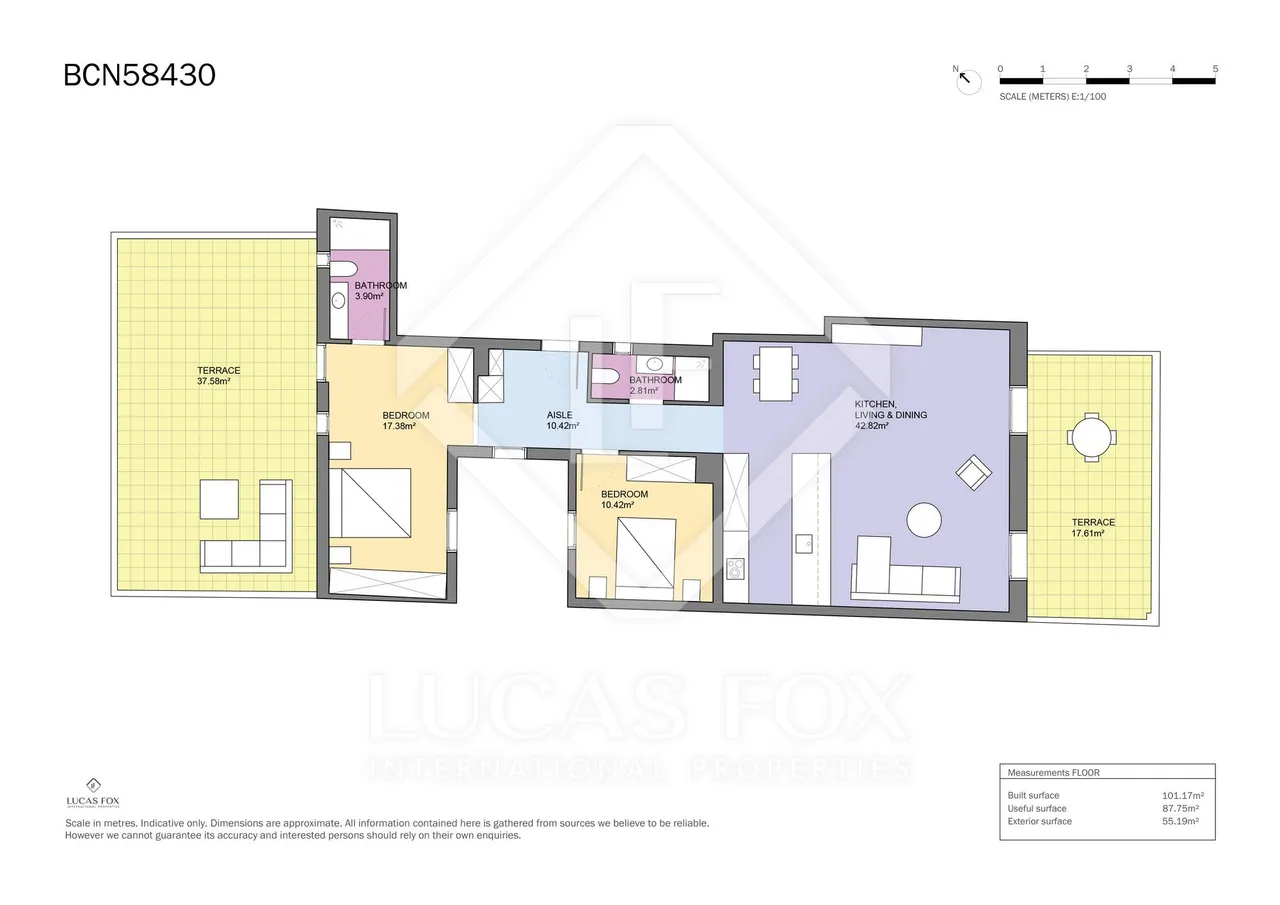living - 103m² penthouse with 54m² terrace for sale in El Born - Floor Plan - 1