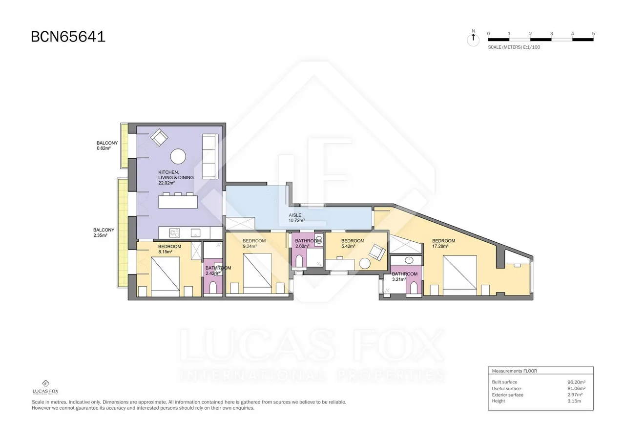 living - 103m² apartment for sale in Eixample Right, Barcelona - Floor Plan - 1