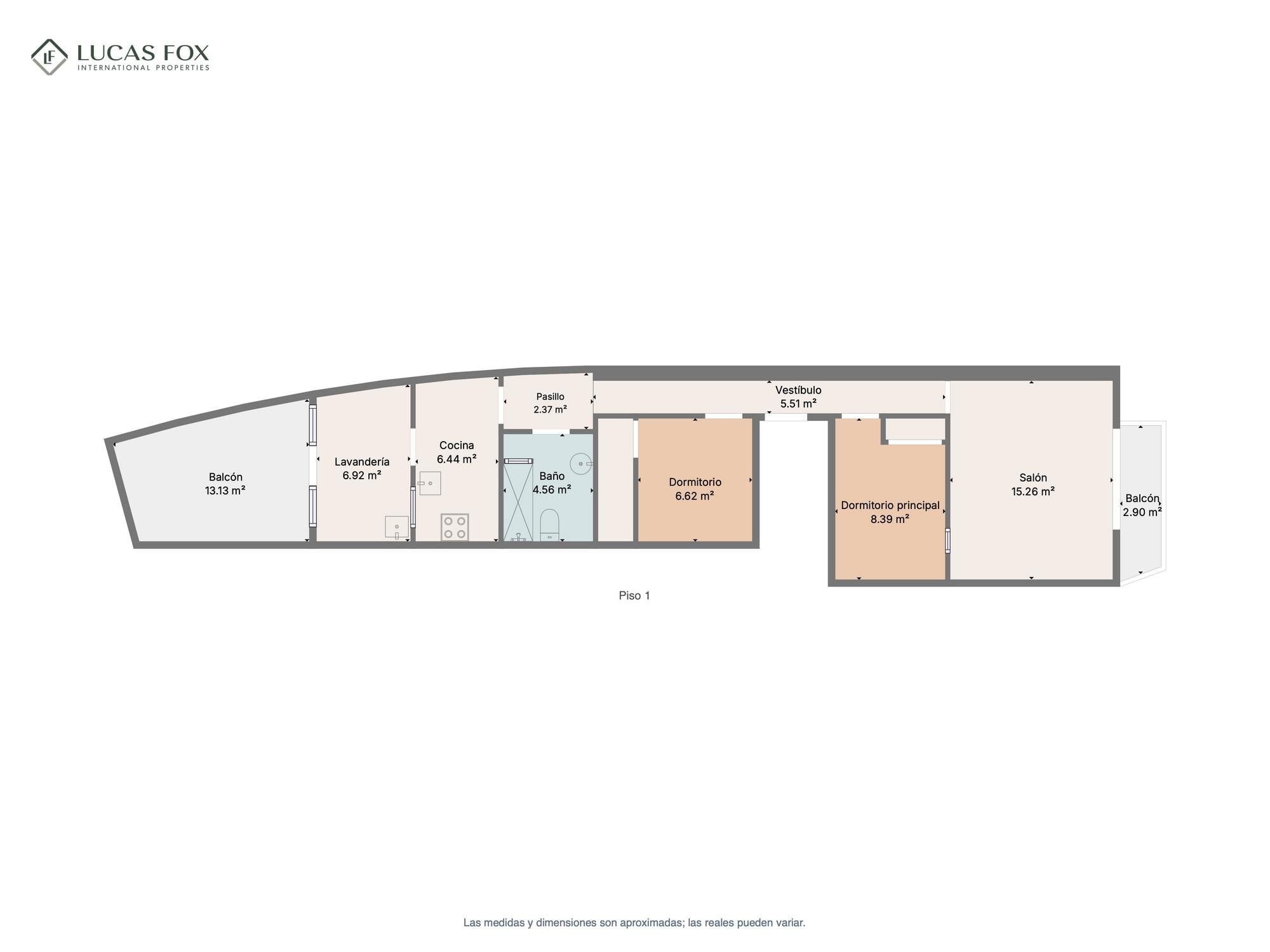 living - 76m² apartment with 16m² terrace for sale in Sitges Town - Floor Plan - 1