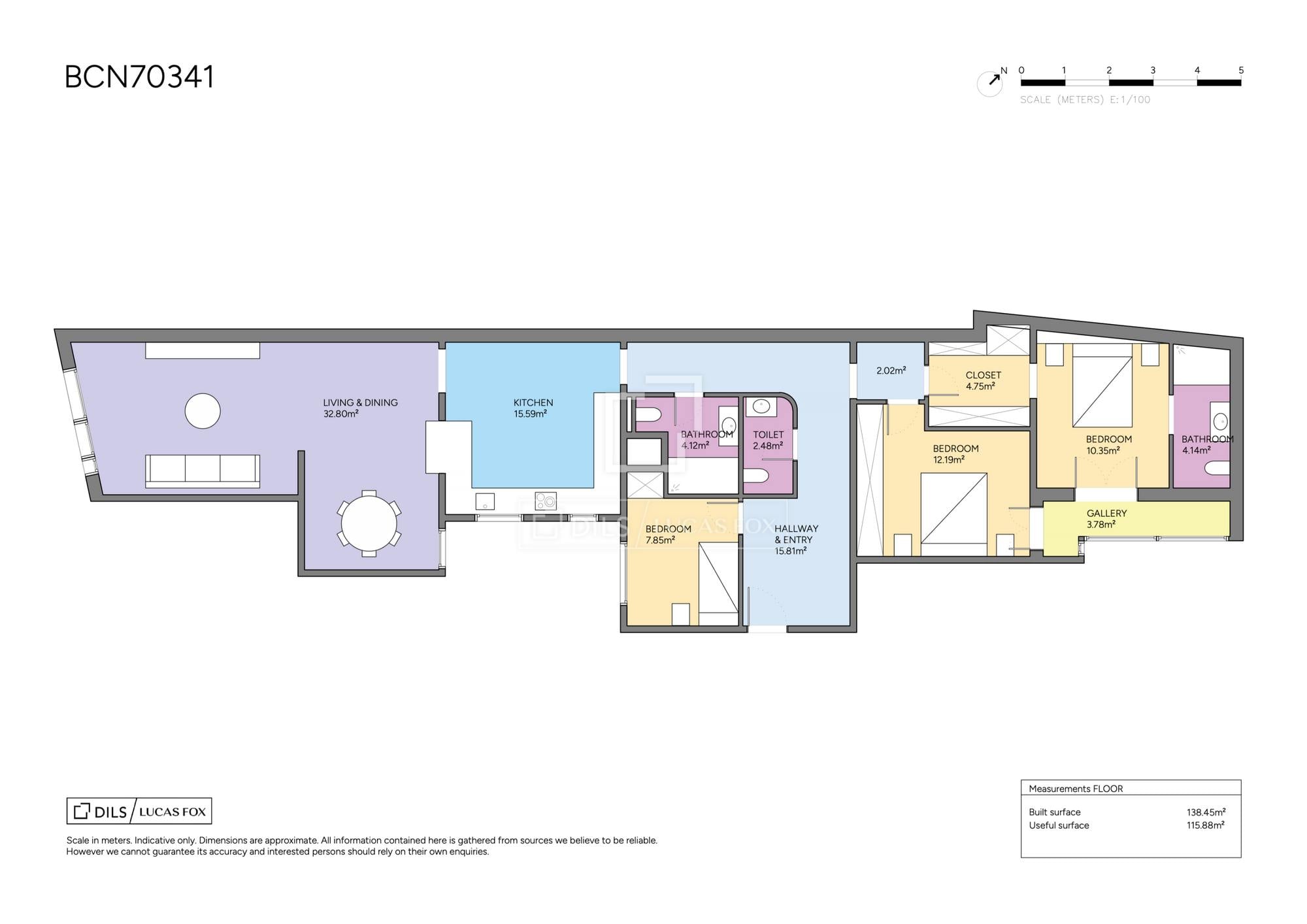 living - Piso de 138m² en venta en Gótico, Barcelona - Plano del piso thumbnail - 1