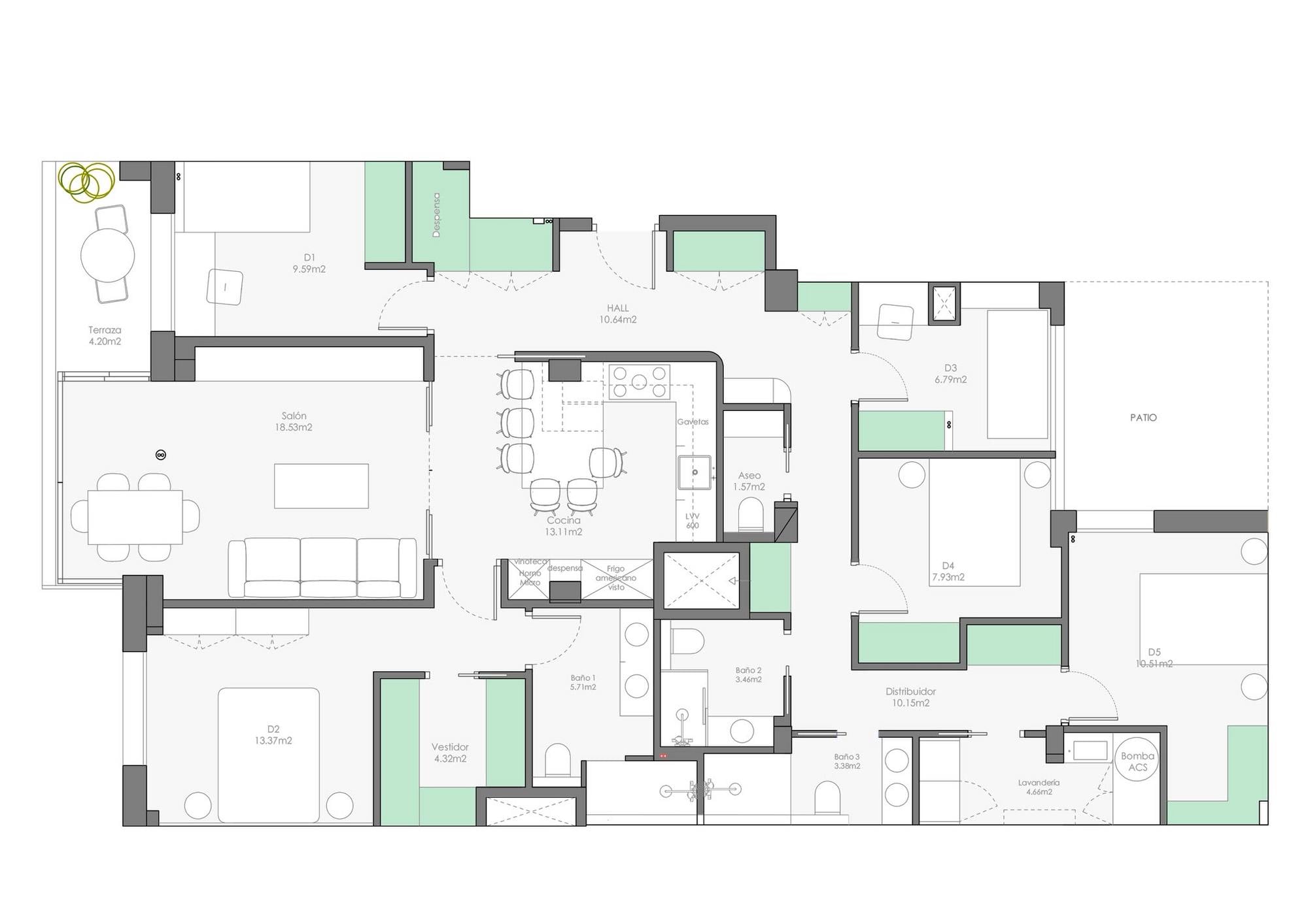 living - Piso de 205m² con 6m² terraza en venta en Jerónimos, Madrid - Plano del piso - 1