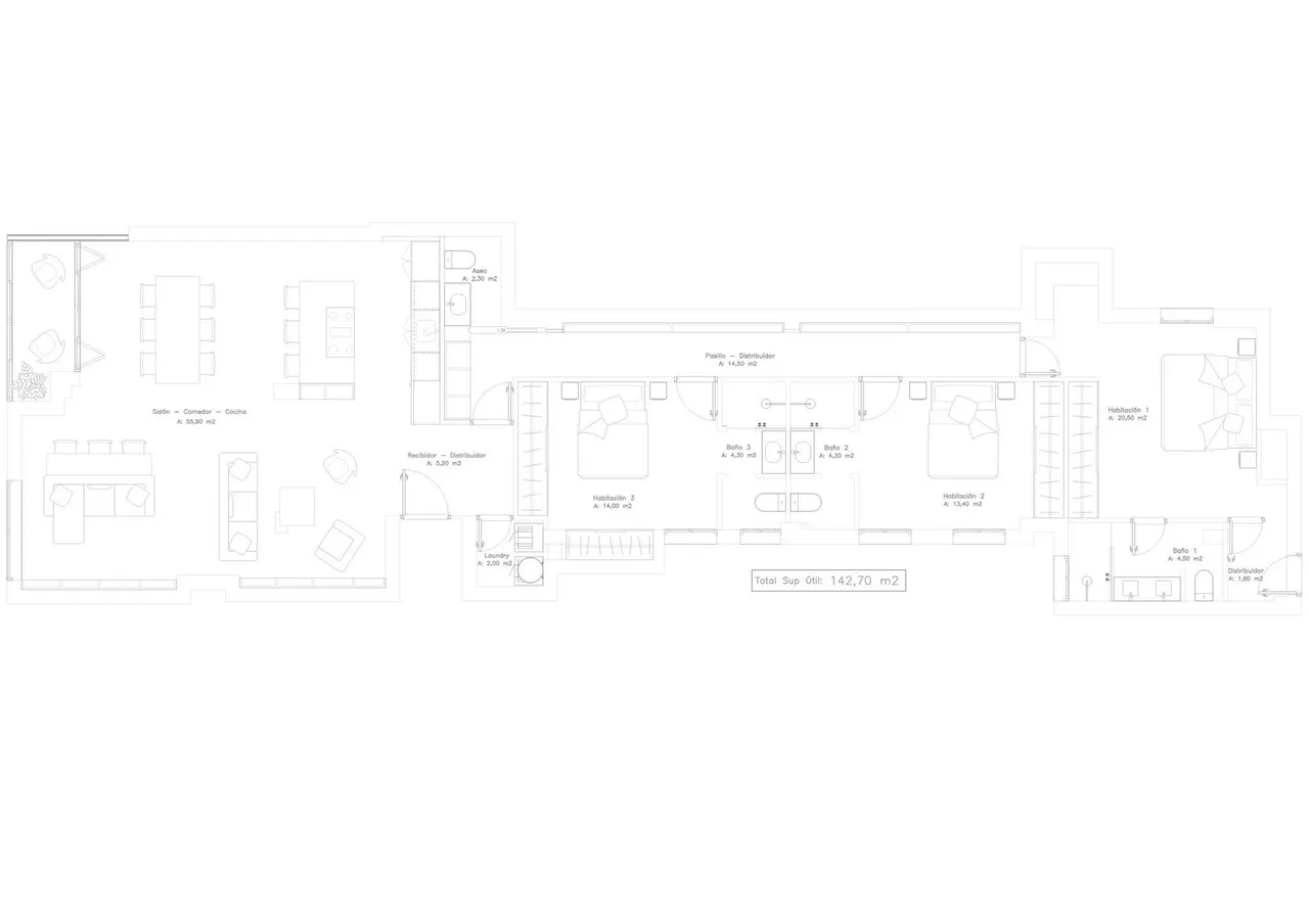 living - 278m² apartment for sale in Castellana, Madrid - Floor Plan - 1