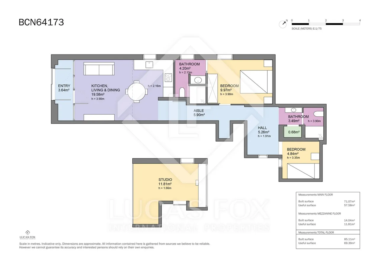 living - Piso de 85m² en venta en Eixample Derecho, Barcelona - Plano del piso - 1