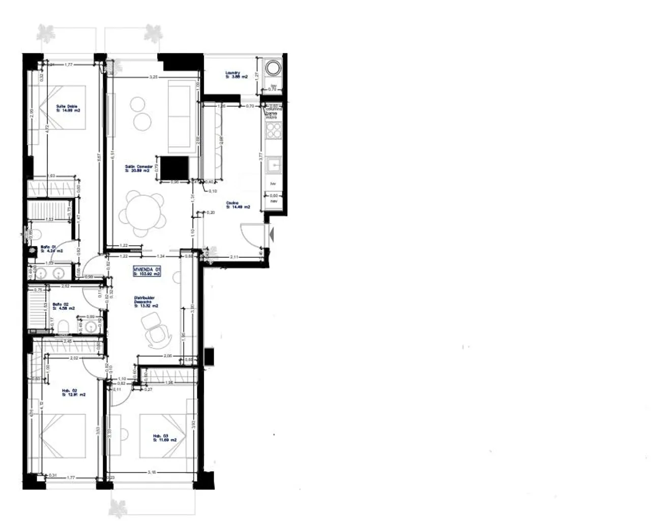 living - 140m² apartment with 6m² terrace for sale in Ciudad de las Ciencias - Floor Plan - 1