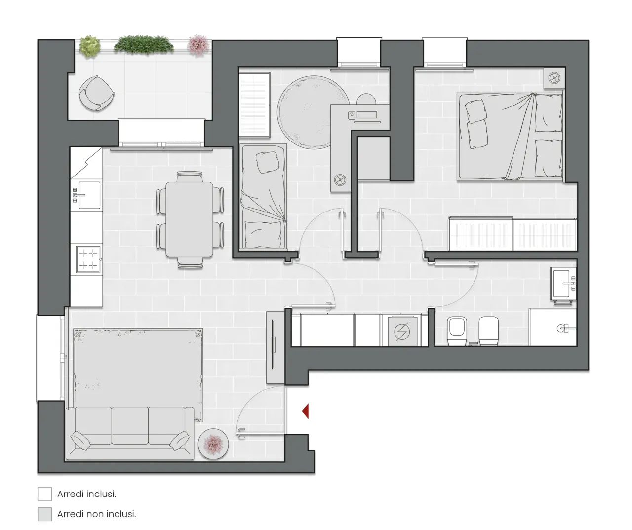 Two Bedrooms Compact of 74 sqm - Edificio C2 - LivinUp  | Milano - Floor Plan - 1