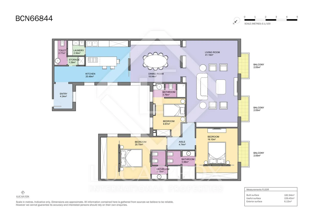 living - 183m² apartment with 6m² terrace for sale in Eixample Right - Floor Plan - 1