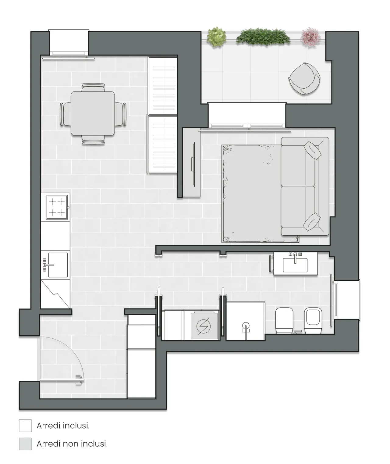 Studio of 48 sqm - Edificio C2 - LivinUp  | Milano - Floor Plan - 1