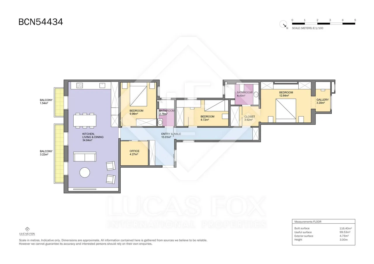 living - Piso de 124m² en venta en Eixample Derecho, Barcelona - Plano del piso - 1