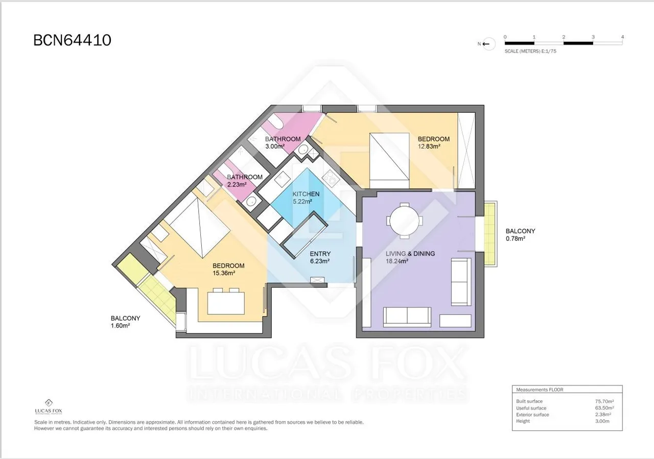 living - Piso de 80m² en venta en Sant Antoni, Barcelona - Plano del piso - 1