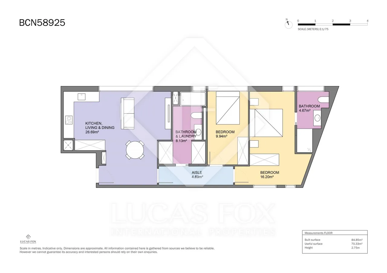 living - Piso de 85m² en venta en El Born, Barcelona - Plano del piso - 1