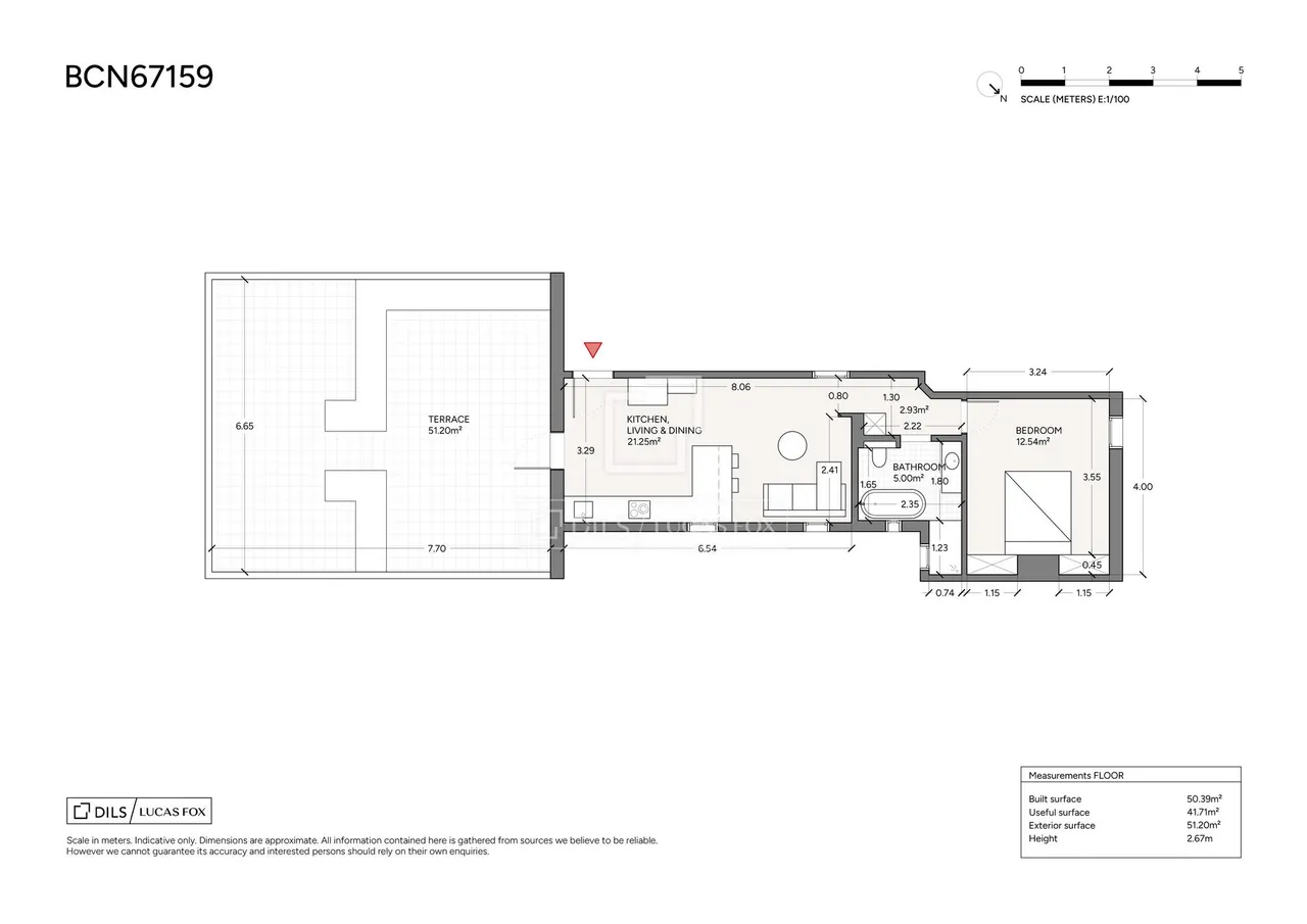 living - 52m² penthouse with 62m² terrace for sale in Eixample Right - Floor Plan - 2