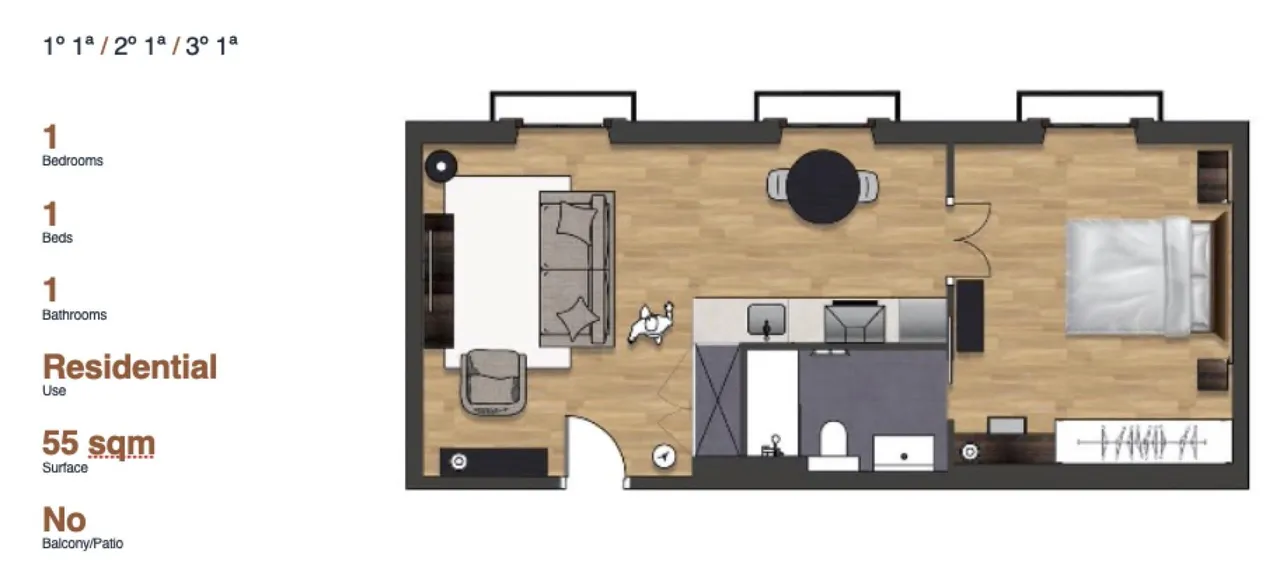 living - 55m² apartment for sale in Gótico, Barcelona - Floor Plan - 1