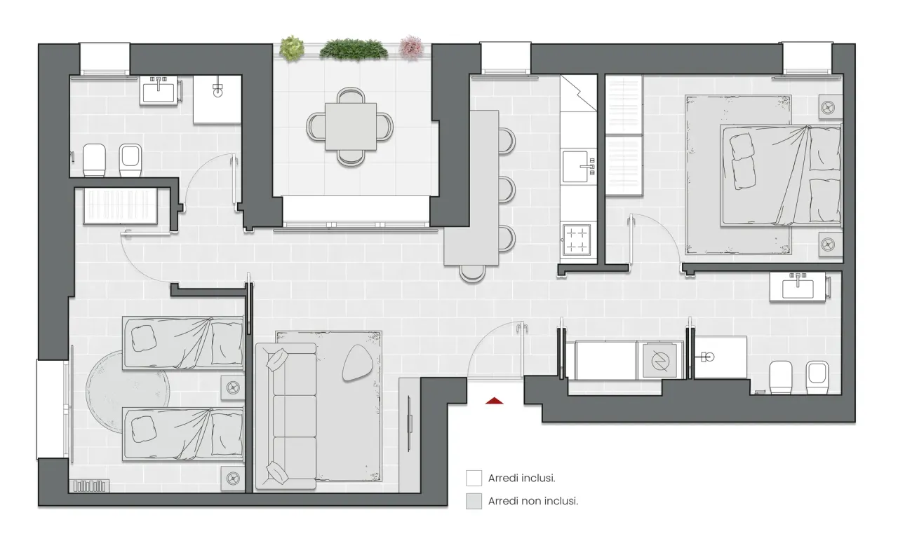 Two Bedrooms of 91 sqm - Edificio C1 - LivinUp  | Milano - Floor Plan - 1