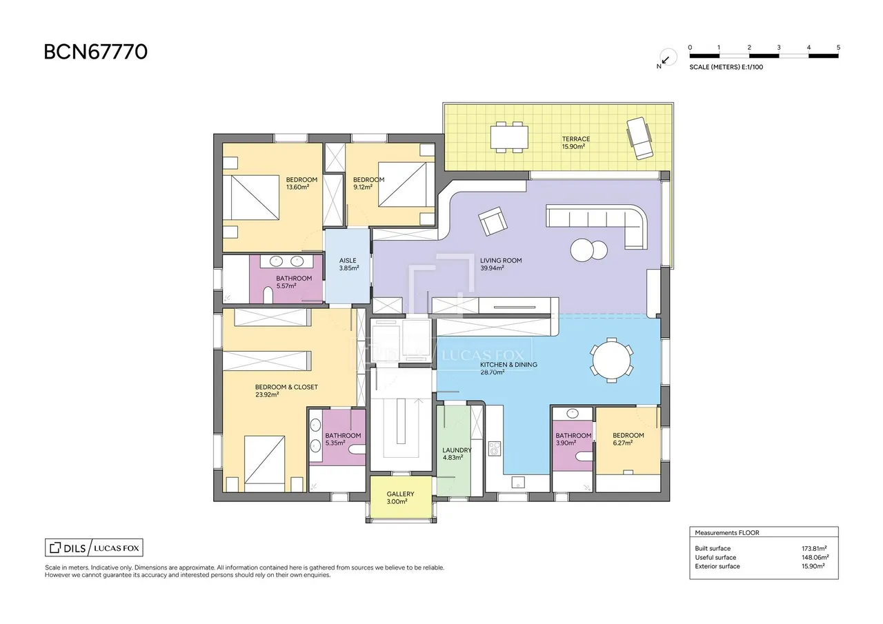 living - Piso de 174m² con 15m² terraza en venta en Tres Torres - Plano del piso - 1