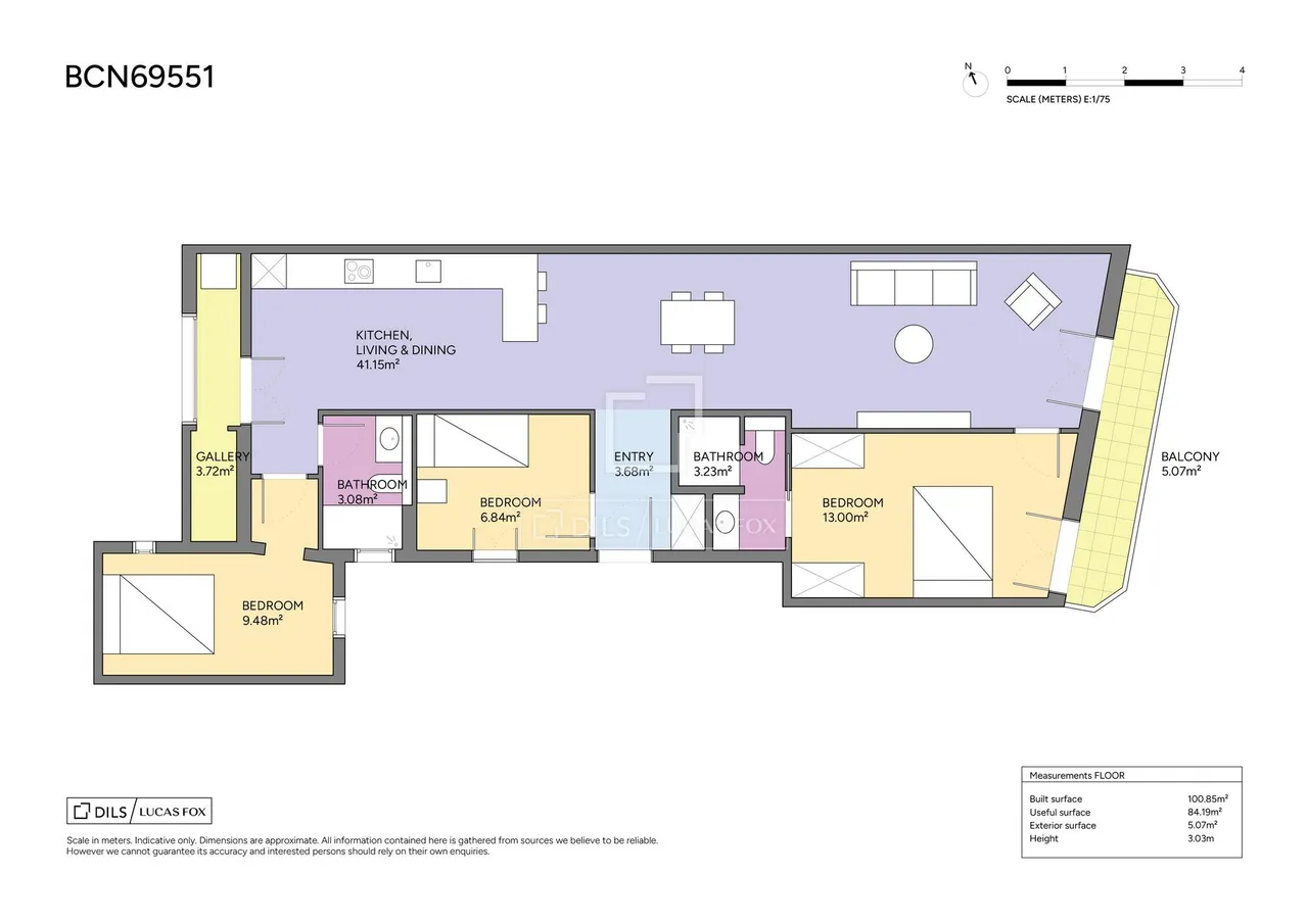 living - 101m² apartment for sale in Poble Sec, Barcelona - Floor Plan - 1