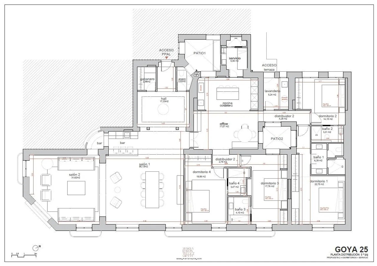 living - Piso de 350m² en venta en Recoletos, Madrid - Plano del piso - 2