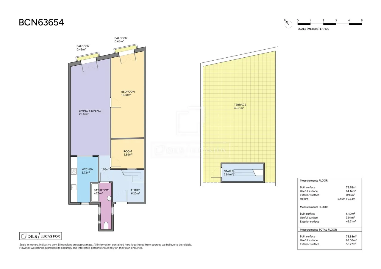 living - 73m² penthouse with 50m² terrace for sale in El Raval - Floor Plan - 1