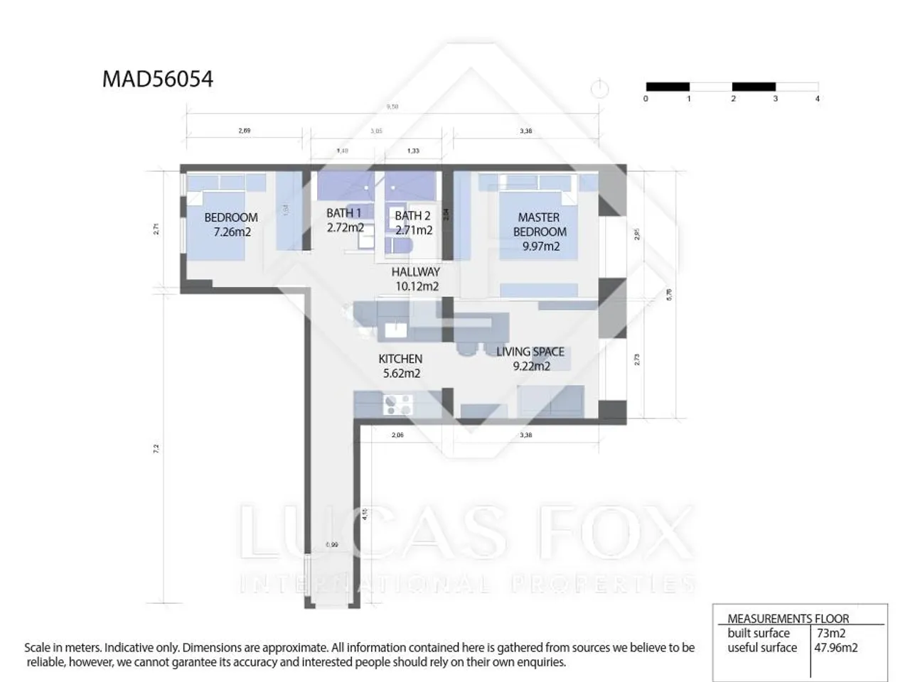 living - Piso de 73m² en venta en Trafalgar, Madrid - Plano del piso - 1