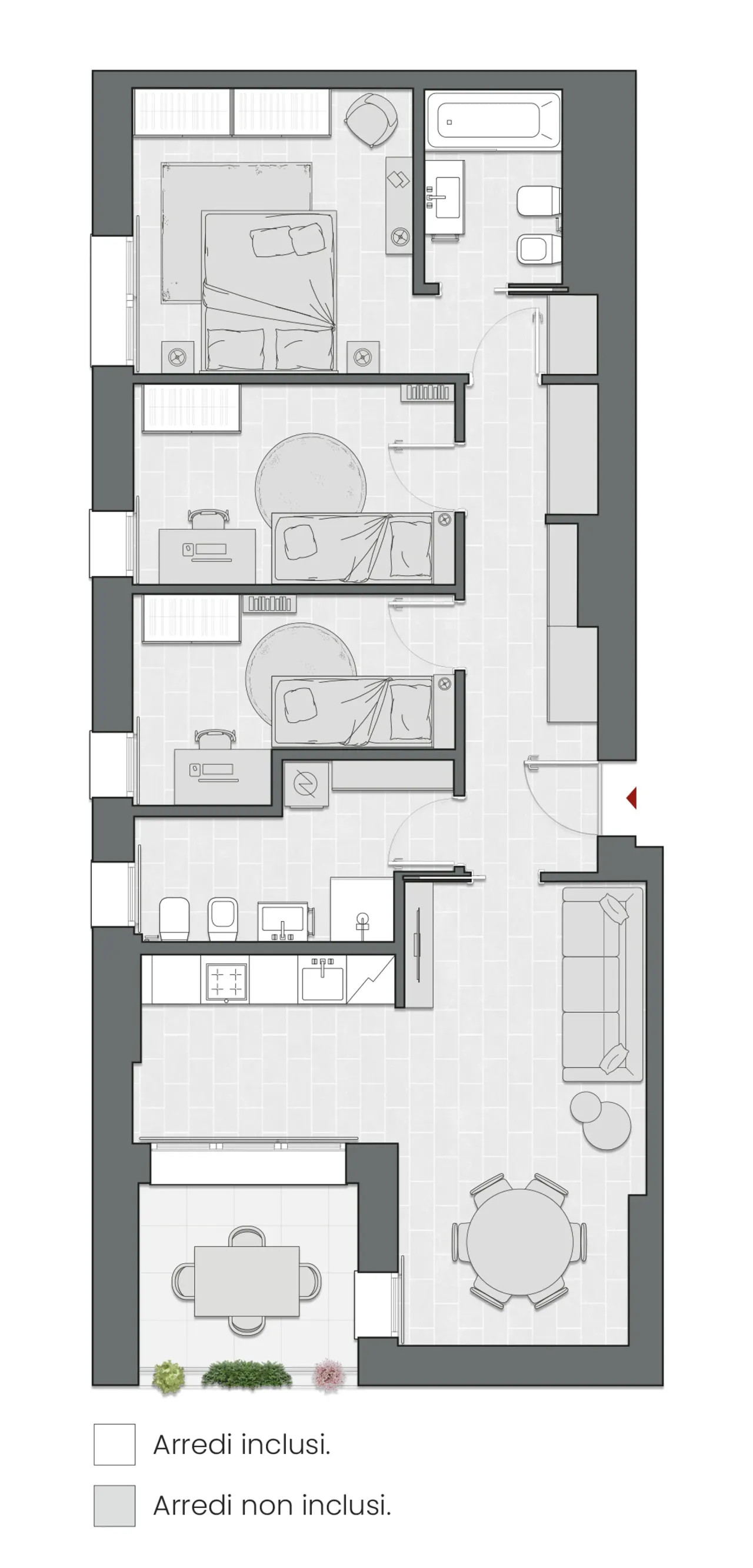 Three Bedrooms of 111 sqm - Edificio C2 - LivinUp  | Milano - Floor Plan - 1